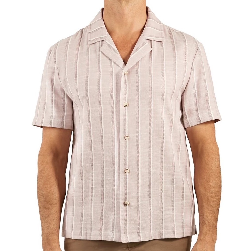 Sperry Camp Collar Shirt Mens Large Pink Striped Short Sleeve Preppy Office Vaca